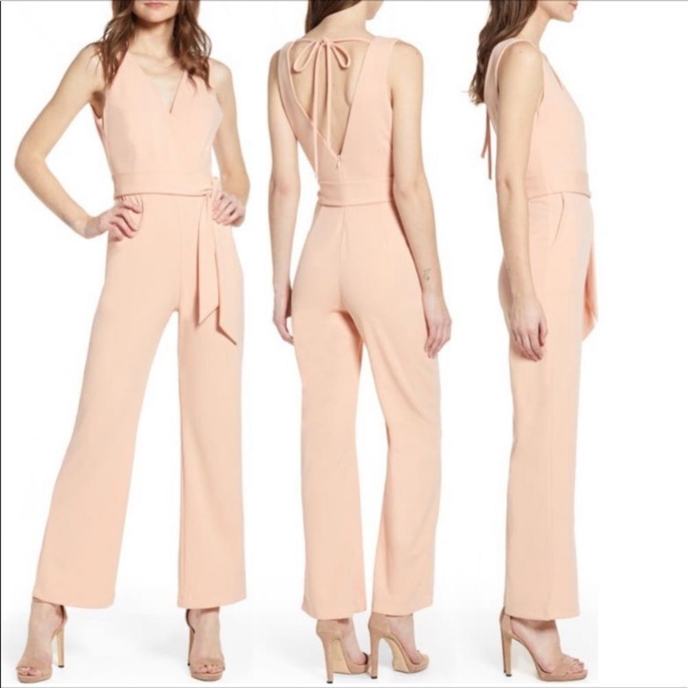 Sentimental NY Rose Peach Plunge Back Jumpsuit Size M NWT